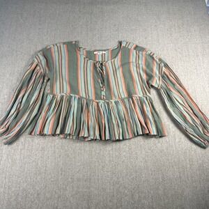 O'Neill Blouse Crop Top Women Size M Striped Long Sleeve Relaxed Beachy Bohemian
